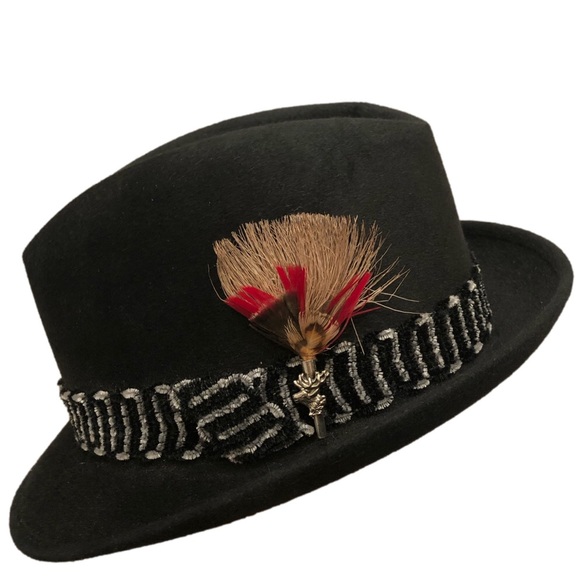 Bonar-Phelps Other - Bonar Phelps black men’s dress hat fedora 10x short brim gray feather elk red